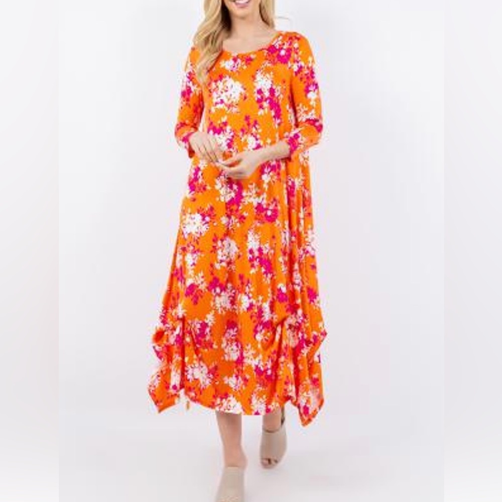 Celeste Floral Orange Maxi Dress